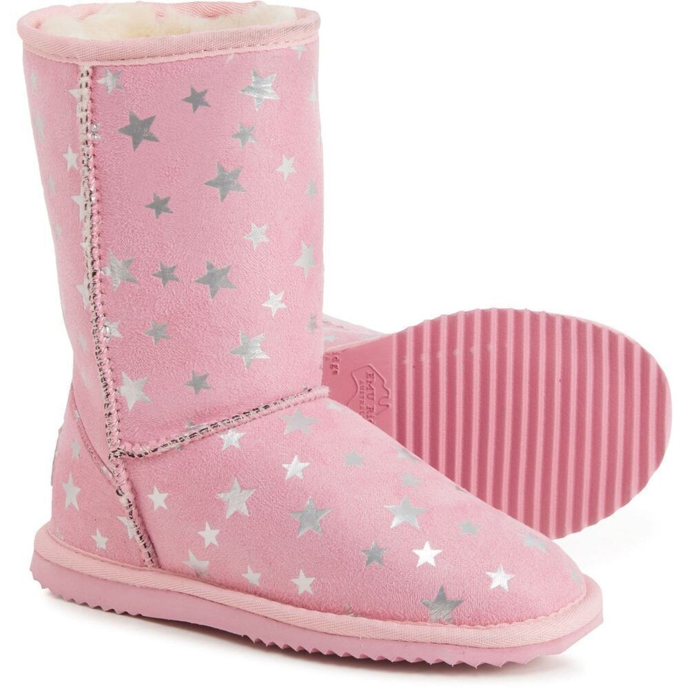 NWT Emu Ridge Girls Faux Suede Plush Faux Fur Lining Metallic Stars Winter Boots